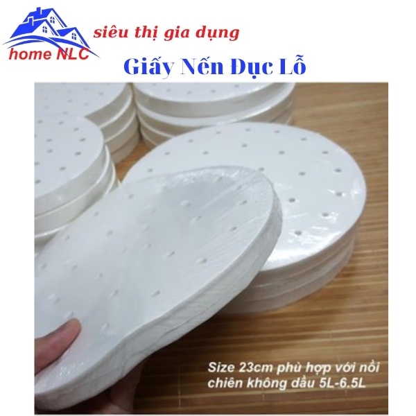 Giấy Nến đục lỗ size 22cm, 100 tờ/ tệp dùng cho hấp, nướng, nồi chiên không dầu
