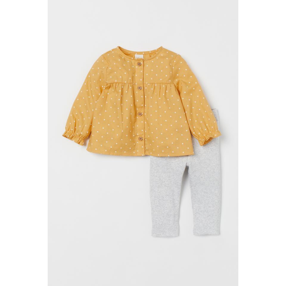 BÁN SỈ - COMBO BỘ THÔ ĐŨI BE VÀNG CHẤM BI LEGGING BÉ GÁI BG201