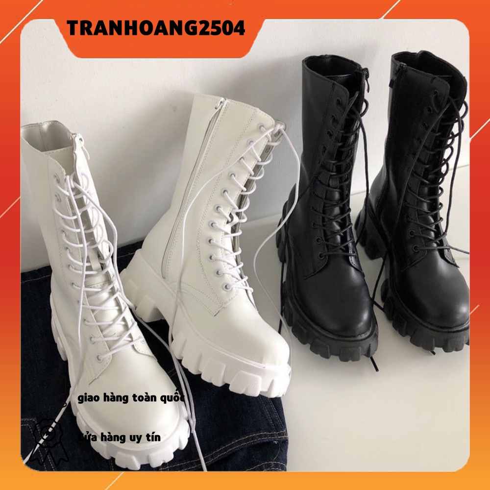 [CÓ SẴN] Boot ulzzang cao cổ 20cm buộc dây kéo khóa đế cao 5.5cm màu đen/trắng cá tính đẹp mới xinh thời trang