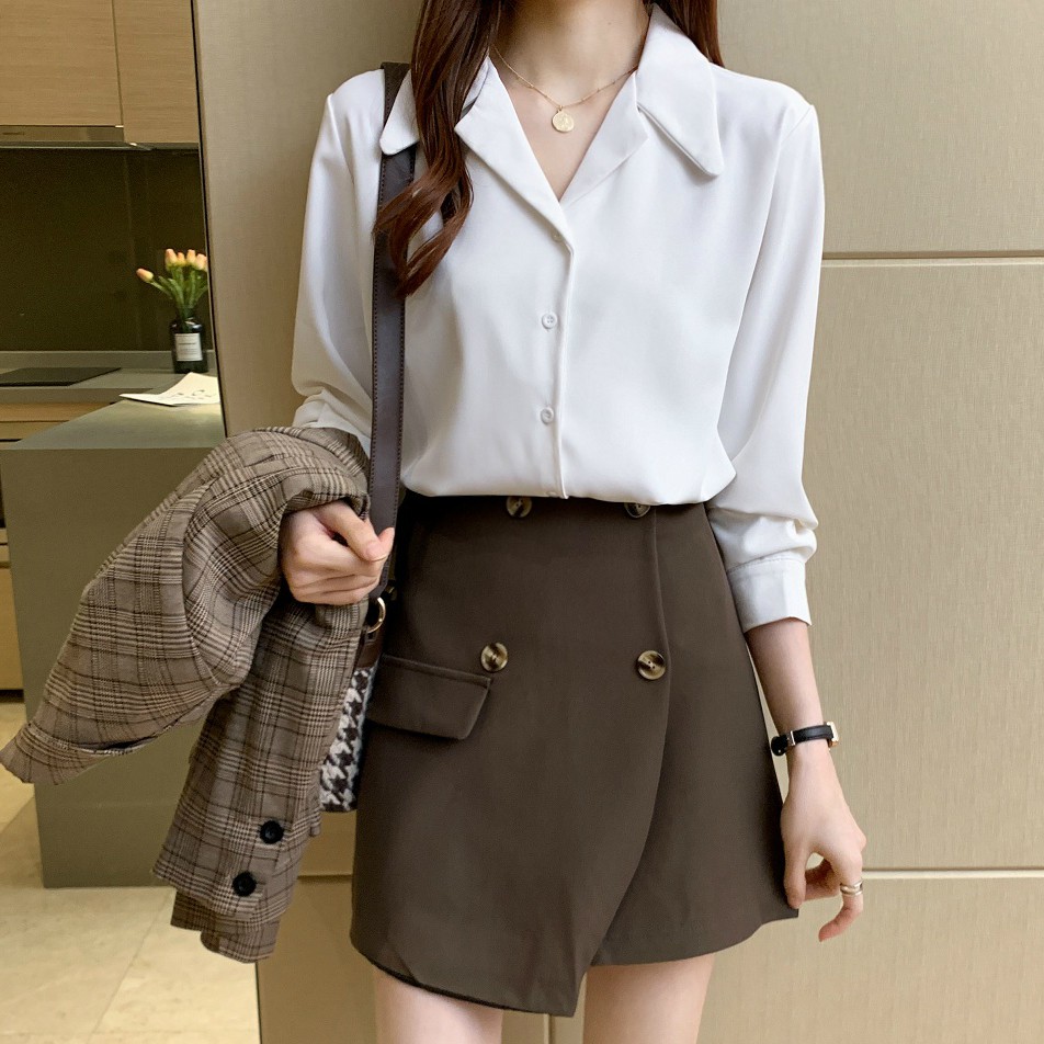 Áo Sơ Mi Dài Tay Dáng Rộng Phong Cách Cổ Điển Cho Nữ