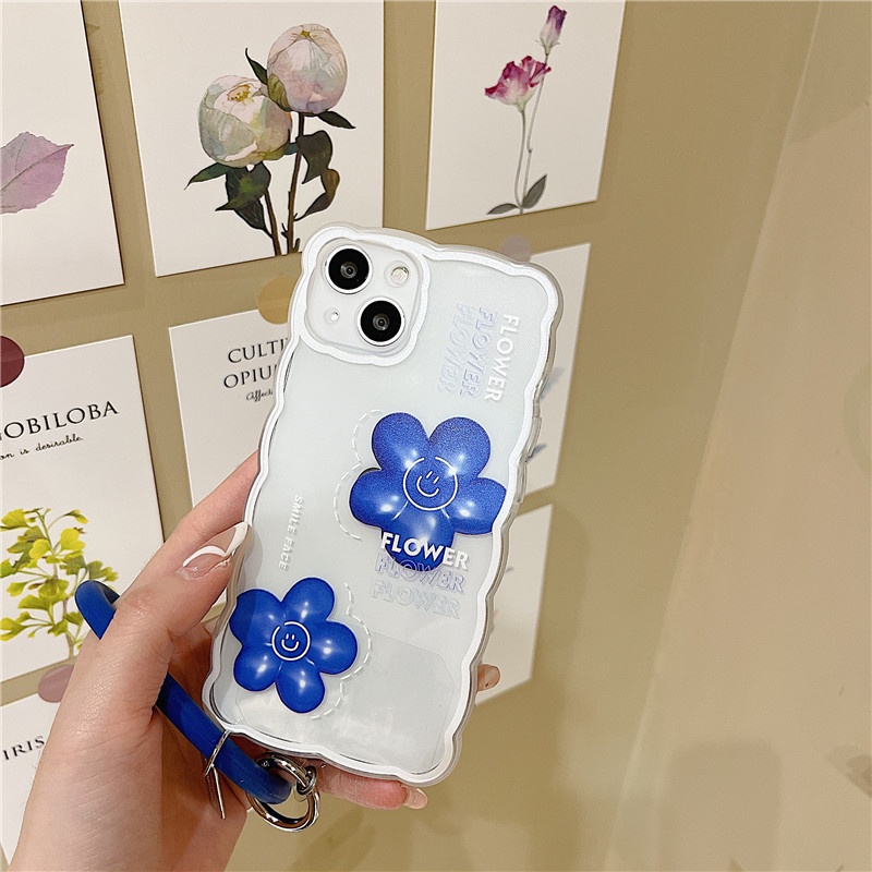 Ốp lưng iphone Ốp Điện Thoại Silicon Hình Hoa Xanh Dương Phối Vòng Đeo Tay Phù Hợp Cho Apple 13 Iphone 12 11 14pro 6 6Splus X XR Promax Dinuo case