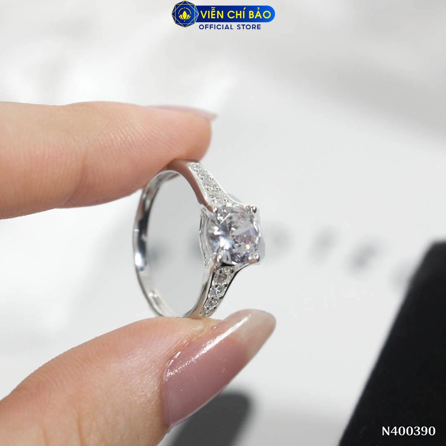 Nhẫn bạc nữ đá trắng viền New chất liệu bạc 925 thời trang phụ kiện trang sức Viễn Chí Bảo N400390