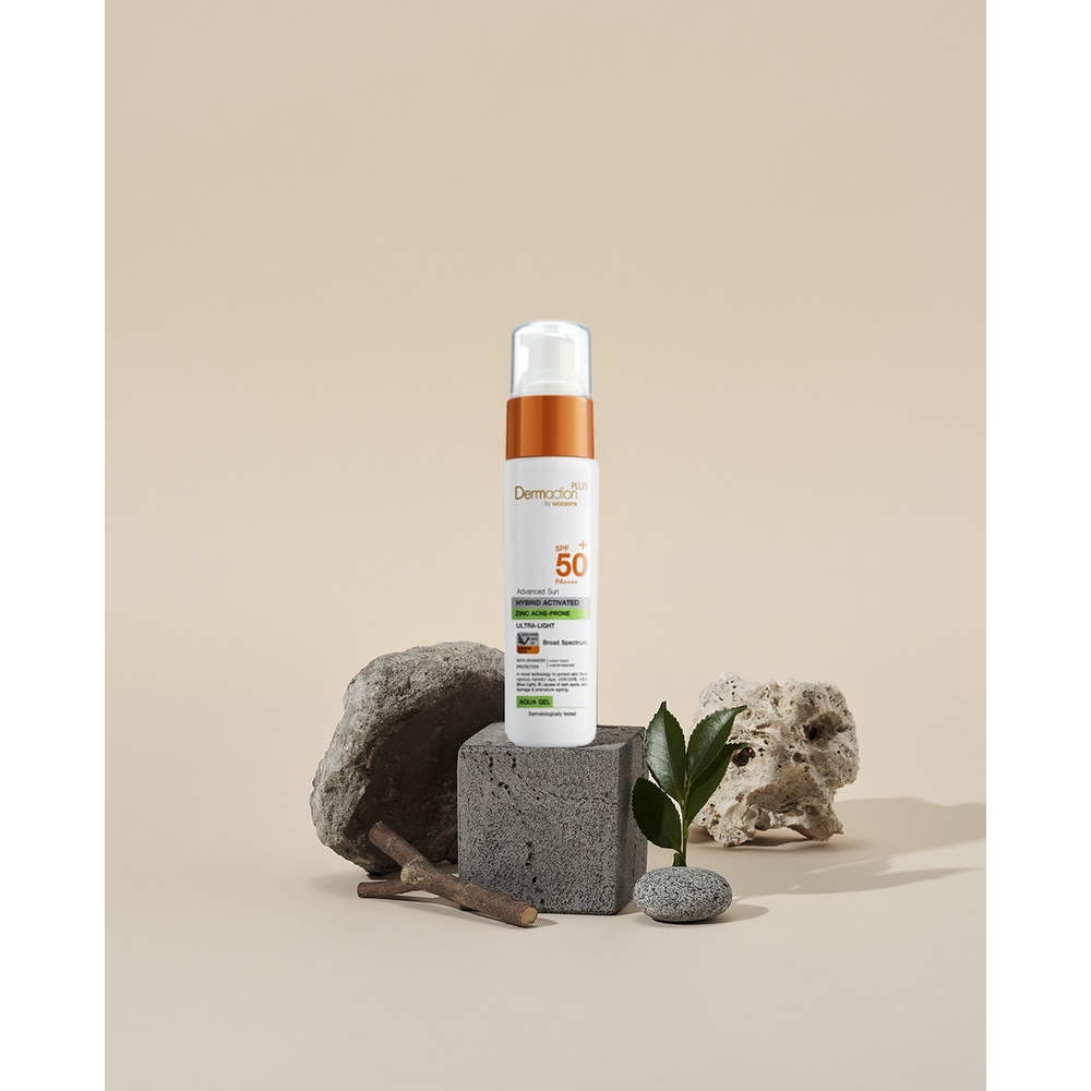 Chống Nắng Dermaction Plus By Watsons Advanced Sun Hybrid Zinc Acne-Prone Aqua Gel SPF50 PA++++ 40ml