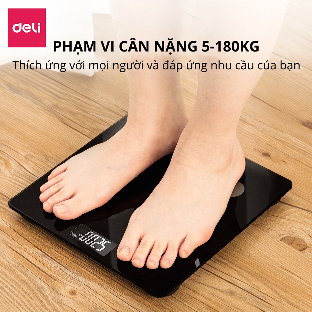 Cân điện tử sức khỏe Deli - Thiết kế mới, Màu đen sang trọng - E86120