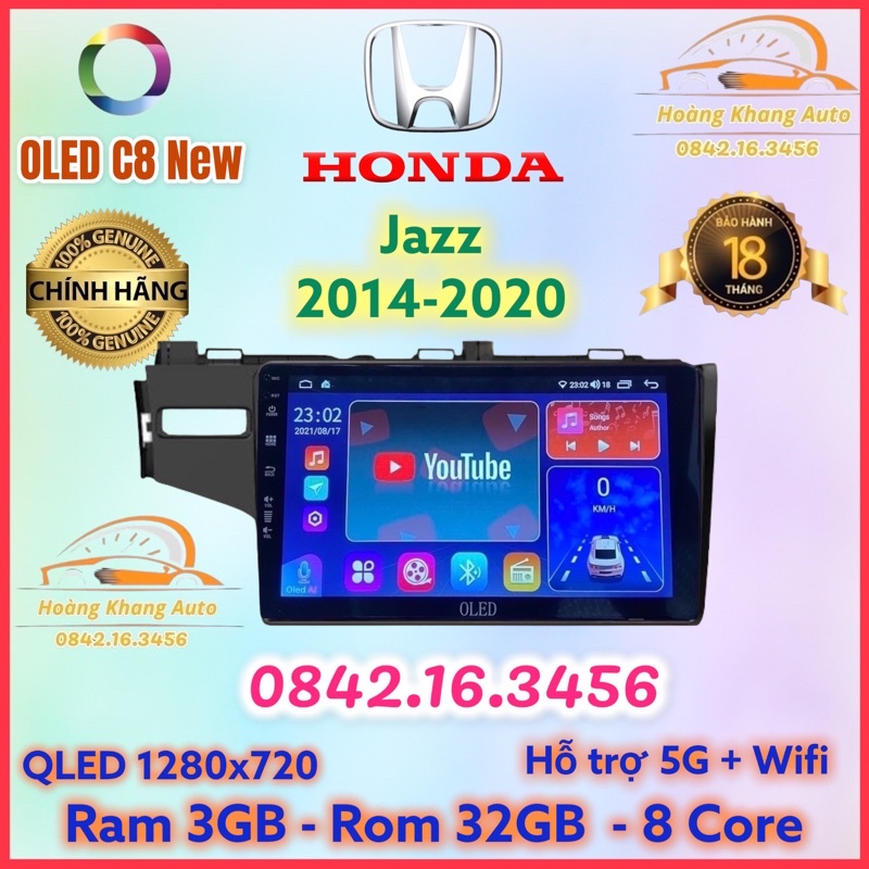 Màn hình android OLED C8 New theo xe Honda Jazz 2014 - 2020  kèm dưỡng và jack nguồn zin theo xe