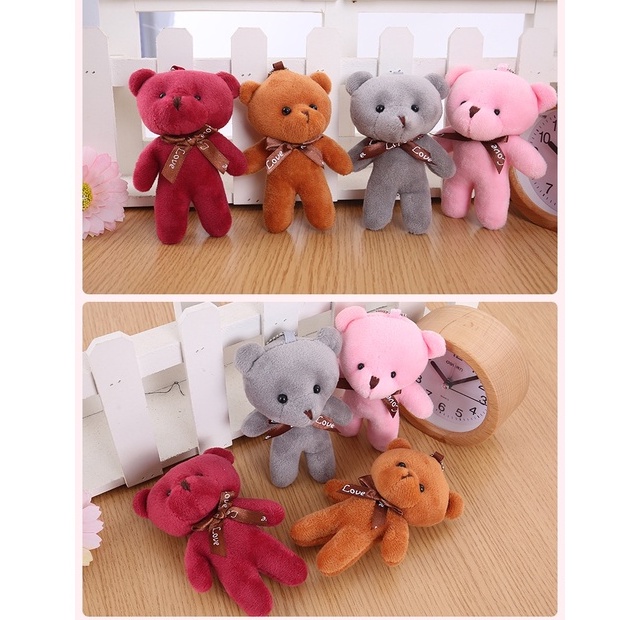 Gấu bông Teddy Đeo Nơ Móc Khóa cực xinh phụ kiện Treo Balo, Túi Xách, Chìa Khóa (11.5cm)