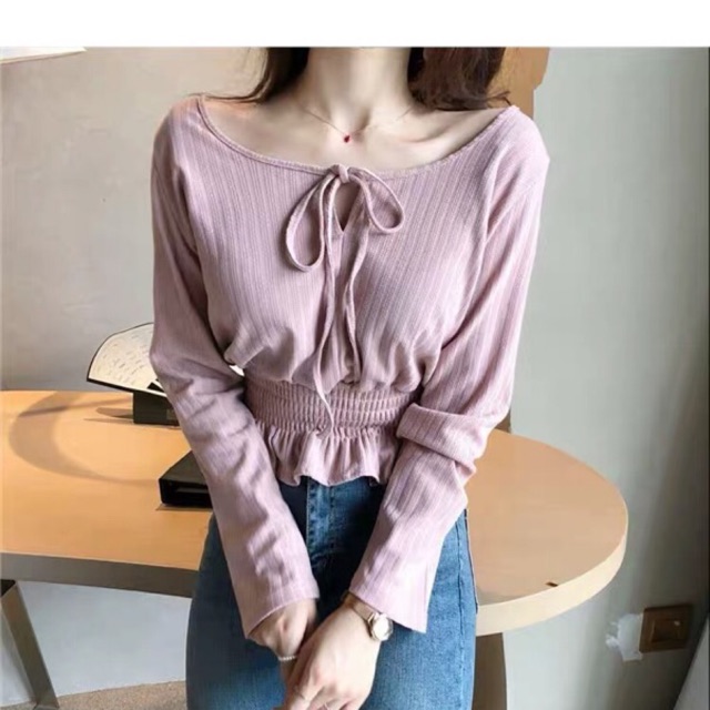 Áo Len Bẹt Vai Rút Dây Eo