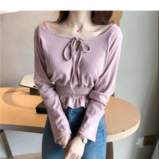 Áo len bẹt vai rút dây eo