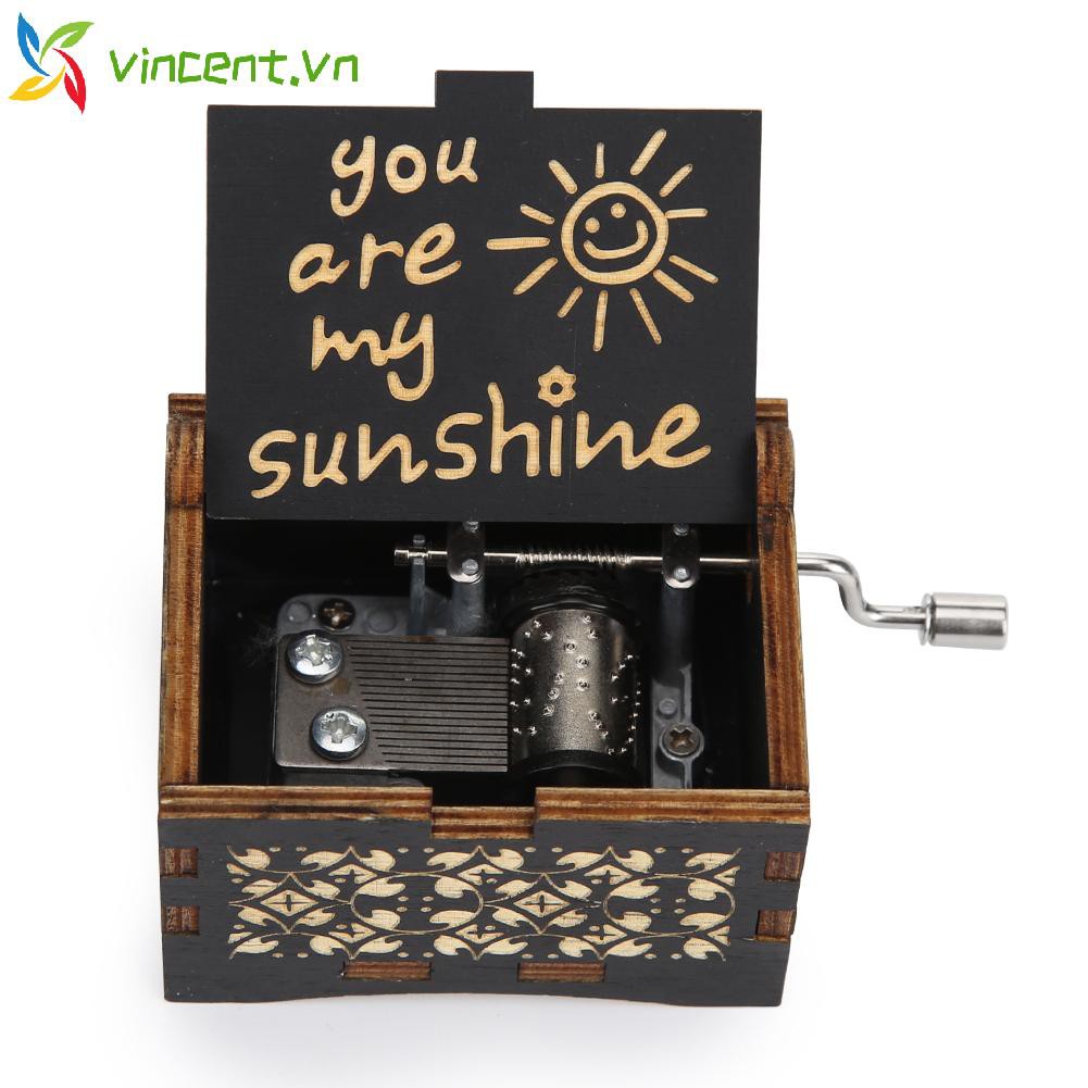 Hộp Nhạc Bằng Gỗ Khắc Chữ You Are My Sunshine Kiểu Vintage