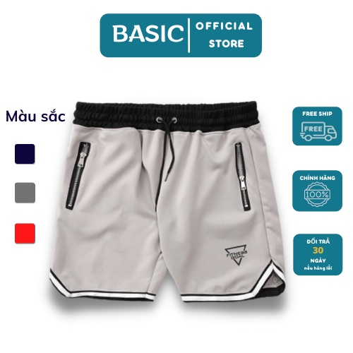 Quần Lửng Nam Màu Đen, Quần Short Nam Có Khóa Túi Khóa Tập Gym, Chạy Bộ - Basic Boutique Q250