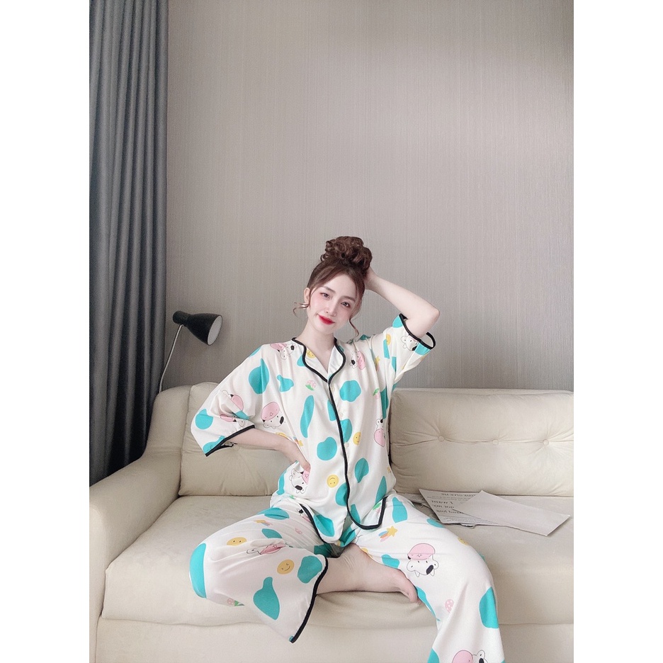 Bộ Ngủ MặC Nhà, Đồ Pijama Ngắn Tay Quần Dài Lượn Sóng Họa Tiết Bò Sữa Chất Lụa Mango Mềm Mịn, Form Dáng Rộng Rãi T | BigBuy360 - bigbuy360.vn