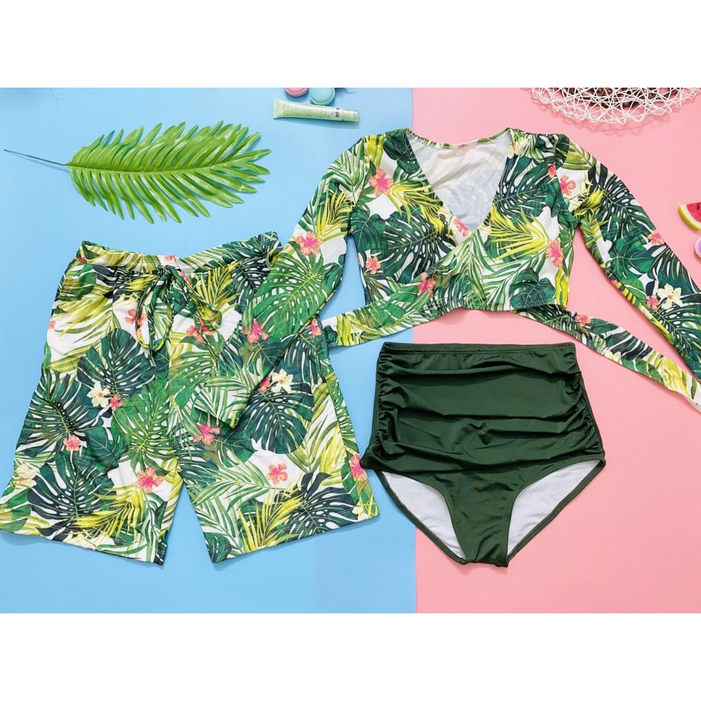 Đồ đôi đi biển (inbox nếu muốn đổi set nữ khác với hình), bikini nam nữ cặp thun lạnh họa tiết mùa hè, Bikini191
