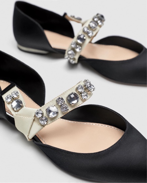 HÀNG CÓ SẴN_Sandal giày bệt nữ Zara xuất dư đính đá quai ngang size 35, 37, 39