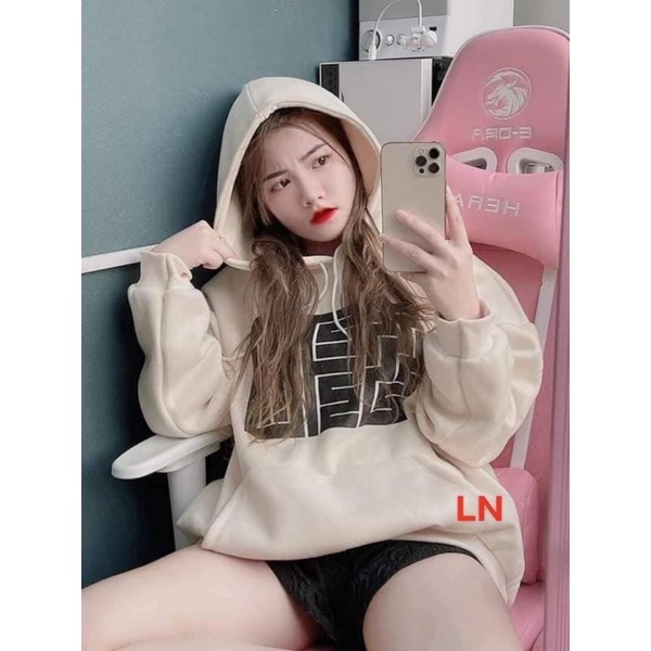 Áo hoodie chữ đen màu da LN11