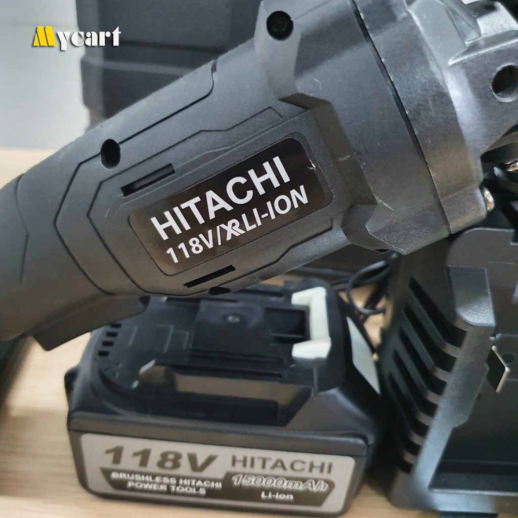 Máy cắt cầm tay HITACHI 118V, Máy mài góc công nghệ Nhật Bản, Máy cắt pin, 02 pin 10 cell, không chổi than