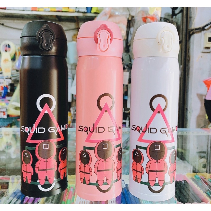 Bình inox giữ nhiệt dung tích 500ml mẫu Squid Game A.m.o.n.g Heo Doraemon