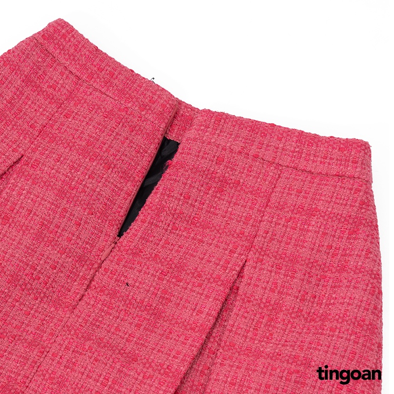 TINGOAN® - Chân váy tweed cạp lưng cao xếp ly hồng tingoan PINK SWEET SKIRT/PK (có quần trong)