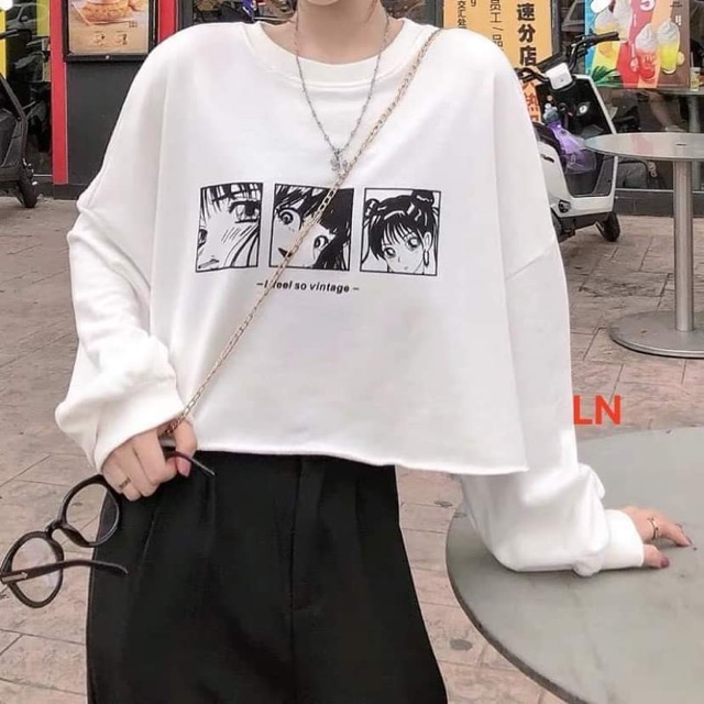 [ Mã WASTAPR giảm 10K đơn 50K] Áo croptop ô vuông cô gái hoạt hình tay bo LN12 | BigBuy360 - bigbuy360.vn