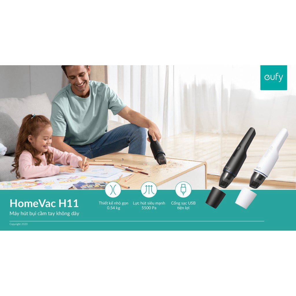 Máy hút bụi mini cầm tay Eufy HomeVac H11 Pure Hàng chính hãng 5500Pa- T2520