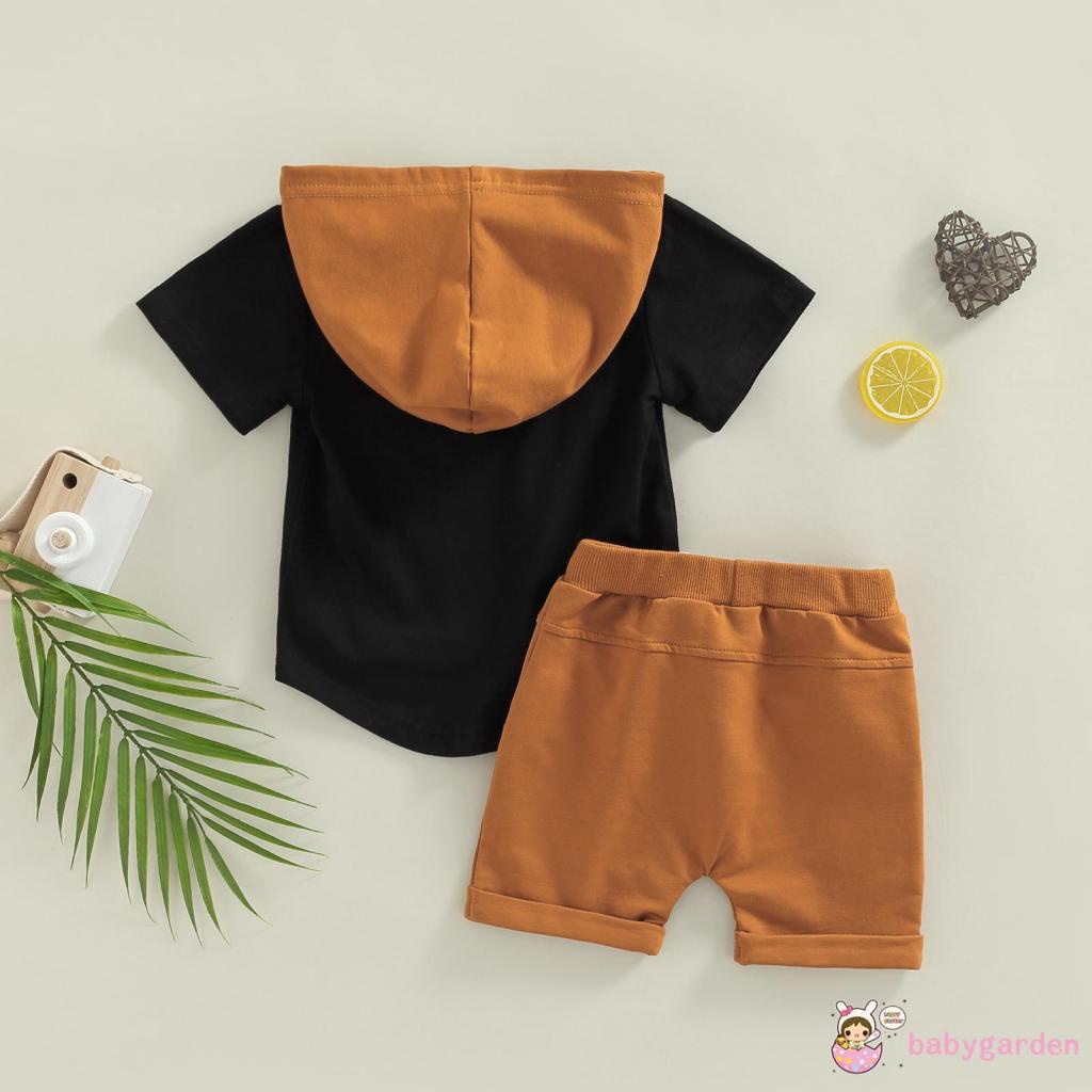 Bộ Áo Hoodie Ngắn Tay Kẻ Sọc Màu Sắc Tương Phản Phối Quần Short Thời Trang Mùa Hè Cho Bé Trai 1-5 Tuổi
