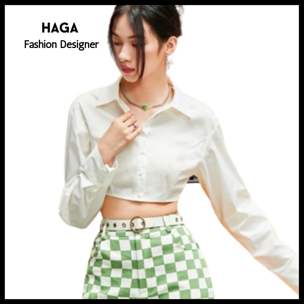 Áo sơ mi croptop dài tay HAGA cổ áo polo SM67