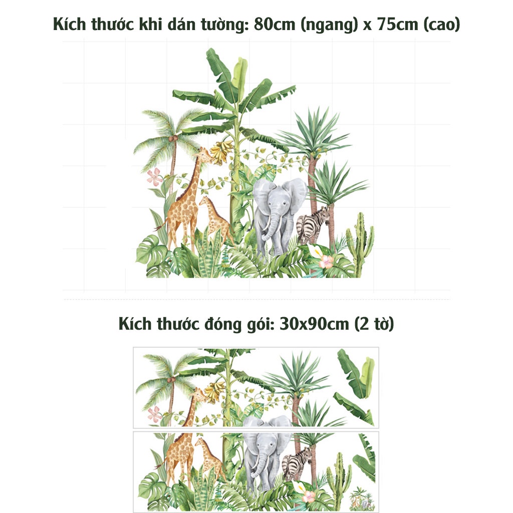 Decal tranh dán tường trang trí phòng ngủ, phòng khách hàng cao cấp C75 Vườn thú