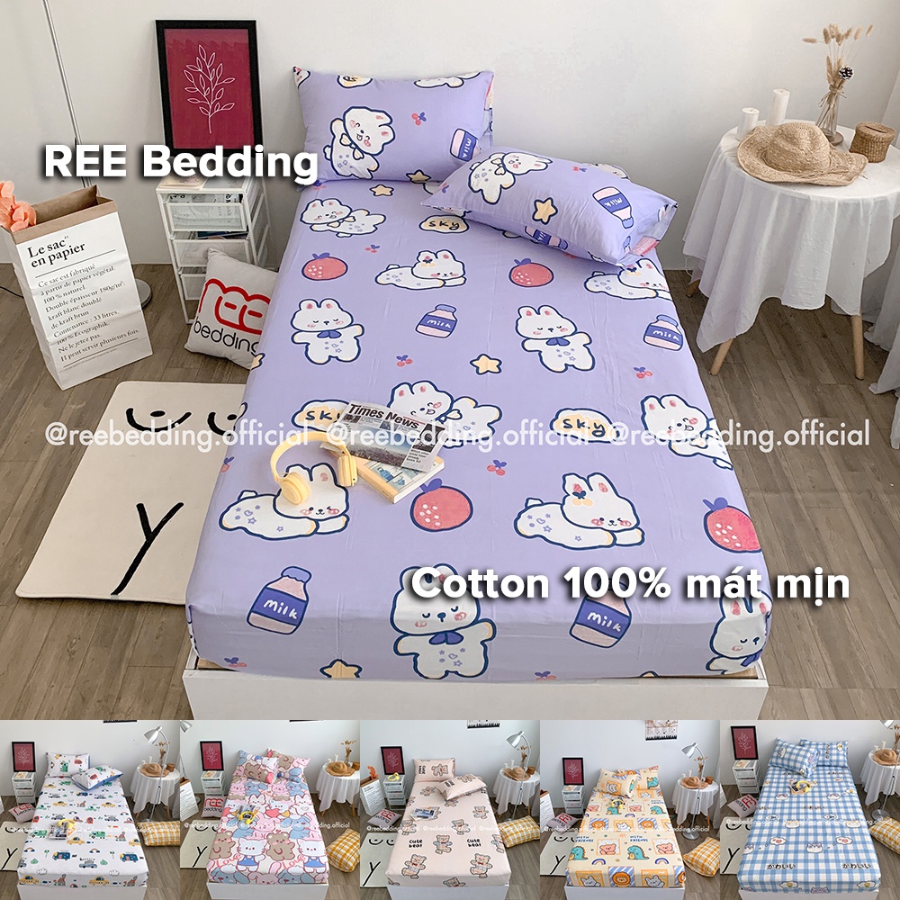 Bộ ga giường và vỏ gối kute REE Bedding CT141 chất 100% Cotton đủ size nệm mềm mát mùa hè