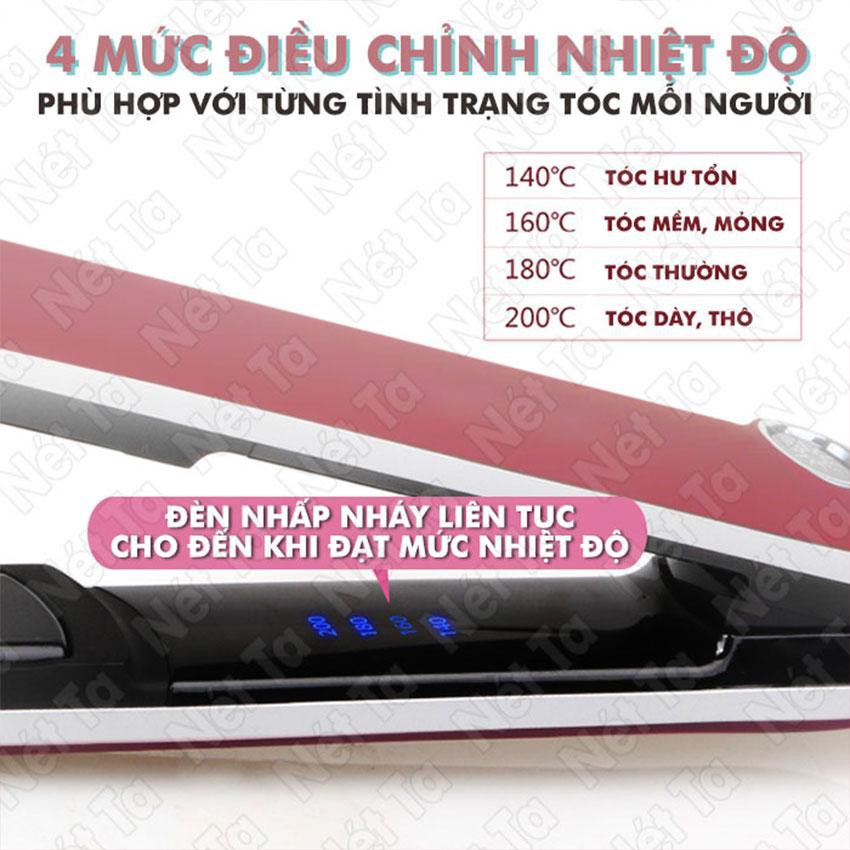 Máy duỗi tóc điều chỉnh nhiệt Kemei KM-2203 chuyên nghiệp có thể dùng để uốn lọn, cụp, là thẳng Nét Ta bảo hành