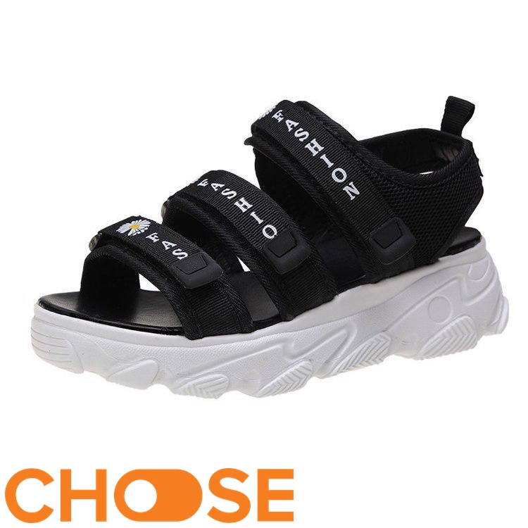 Giày Sandal Nữ Hàn Quốc Choose Quai Ngang Phối Hoa Cúc TREND 2020  Tăng Chiều Cao Đế ⚡G15K7