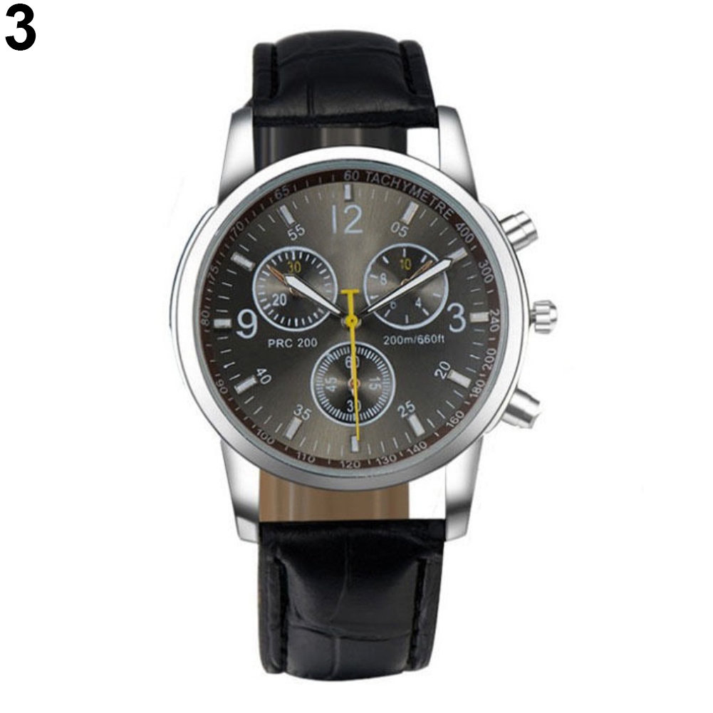 MACmk Fashion Men's Faux Leather Sport Watch Arabic Numerals Marker Quartz Wrist Watch