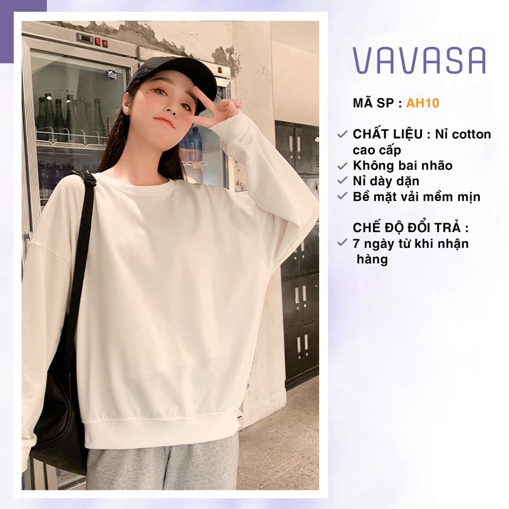 Áo sweater nữ hoodie form rộng cổ tròn cute hàn quốc unisex dài tay VAVASA AH10