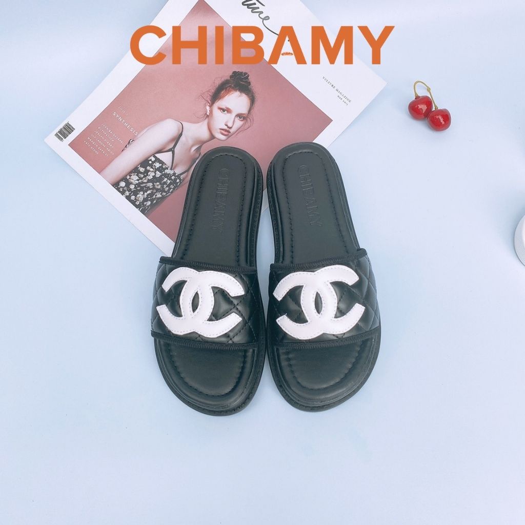 Dép quai ngang nữ chữ CN đế bánh mì cao 3 phân, Dép lê nữ CHiBAMY chất da siêu êm