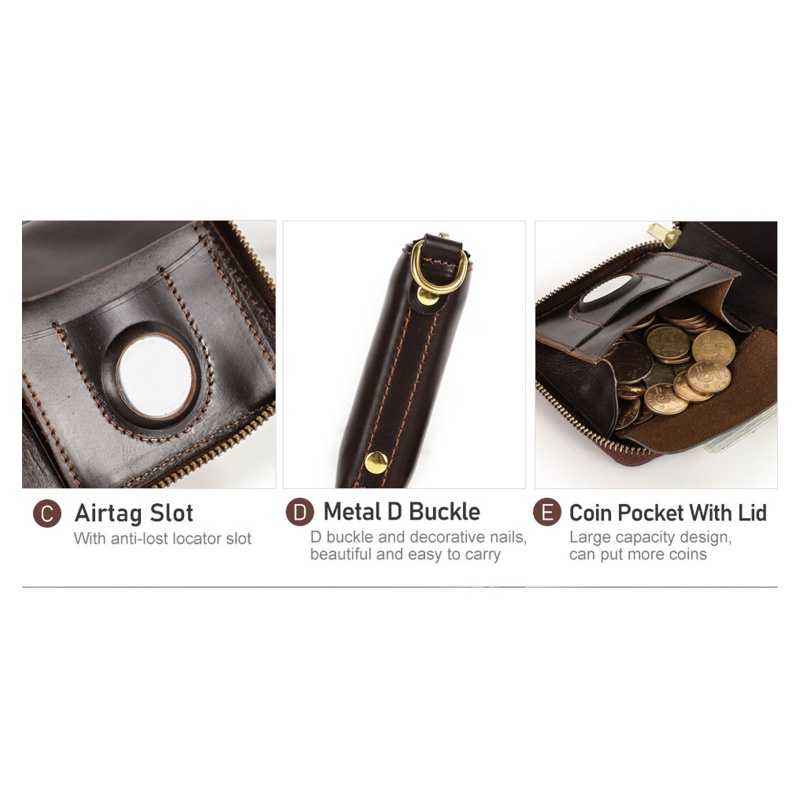 Youyo Ví Da Bò Nhiều Ngăn Đựng Thẻ Có Khóa Kéo Giản Dị Retro Chống Thất Lạc wit