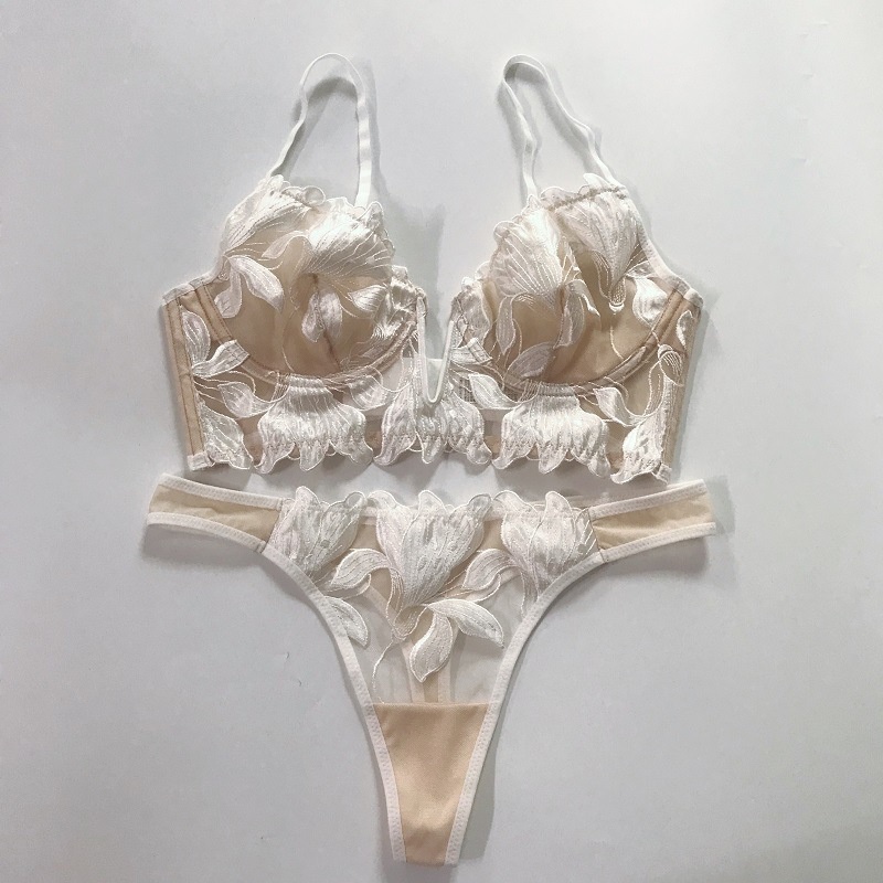 DUNEA Bộ Đồ Lót Lưới Thêu Hoa Cổ Chữ V Khoét Sâu Gợi Cảm ln115