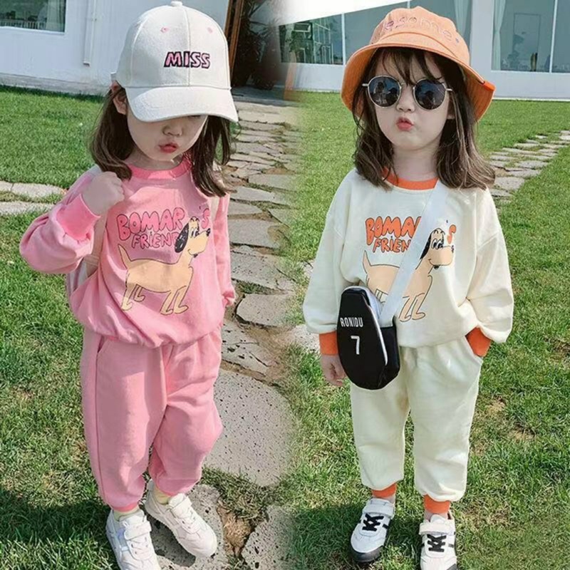 Bộ cotton da cá xuất dư hình chú chó Bomar cho bé gái