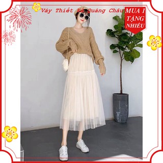Chân váy trắng be ren 3 lớp dáng suông mềm điệu đà - hàng Quảng Châu hot trend đông xuân 2021