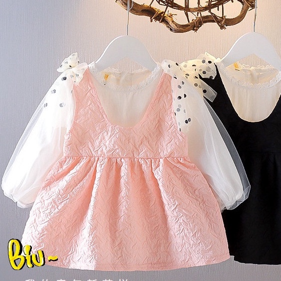 Váy thu đông nhí bé gái tay ren bồng xinh xắn size 0-3 tuổi VT45