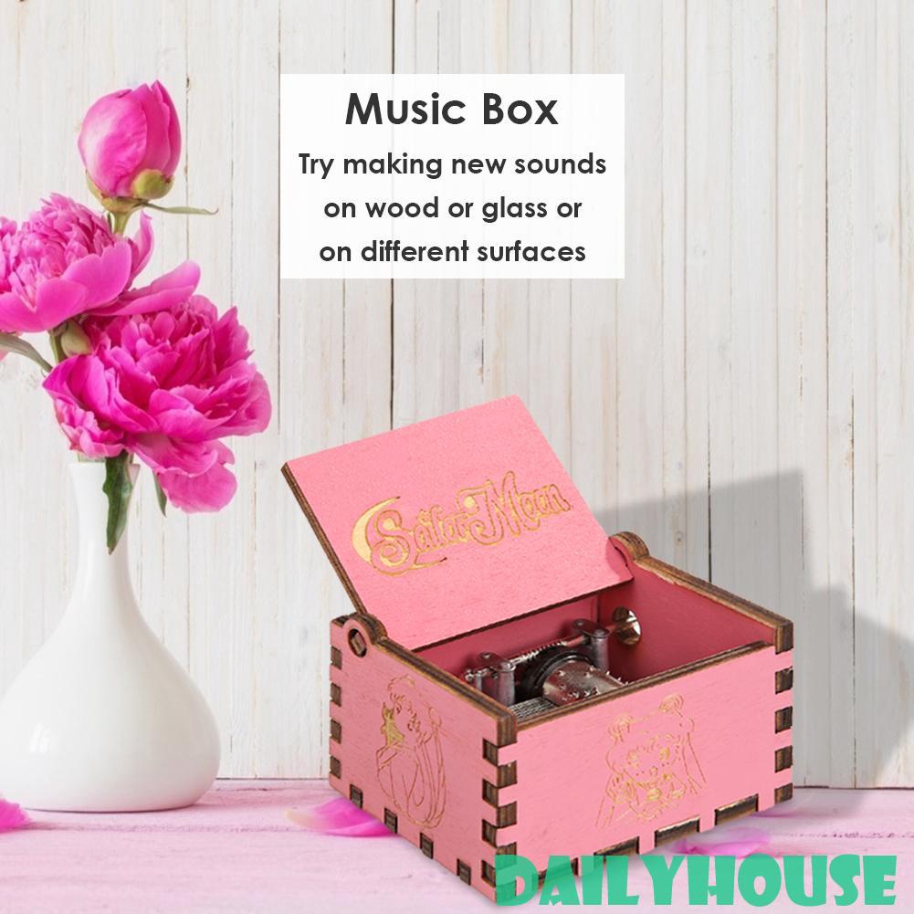 ☁☁ Retro Wood Manual Music Box Pink Beauty Girl Style Birthday Gift Ornaments