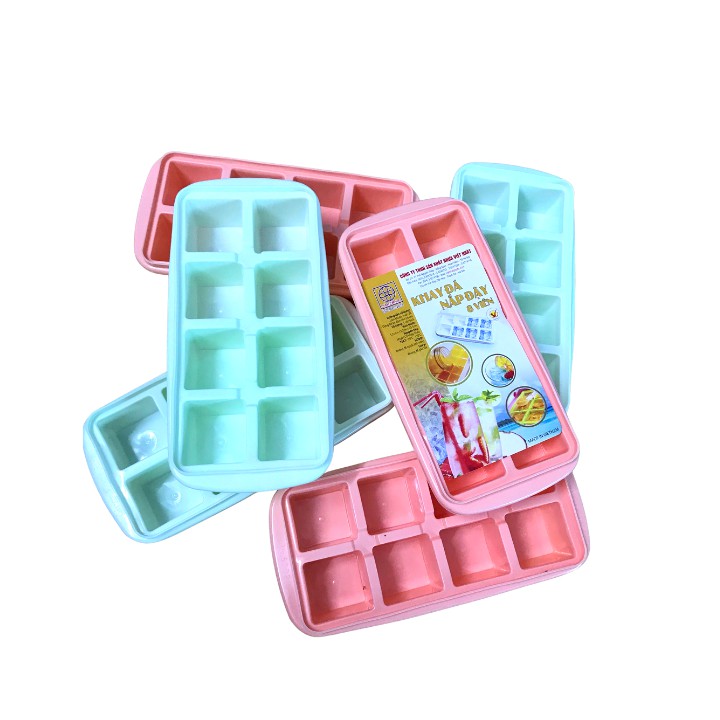 Sét 3 khay làm đá thạch Việt Nhật bằng nhựa cao cấp 8 lỗ có nắp đậy an toàn sức khỏe S3KD