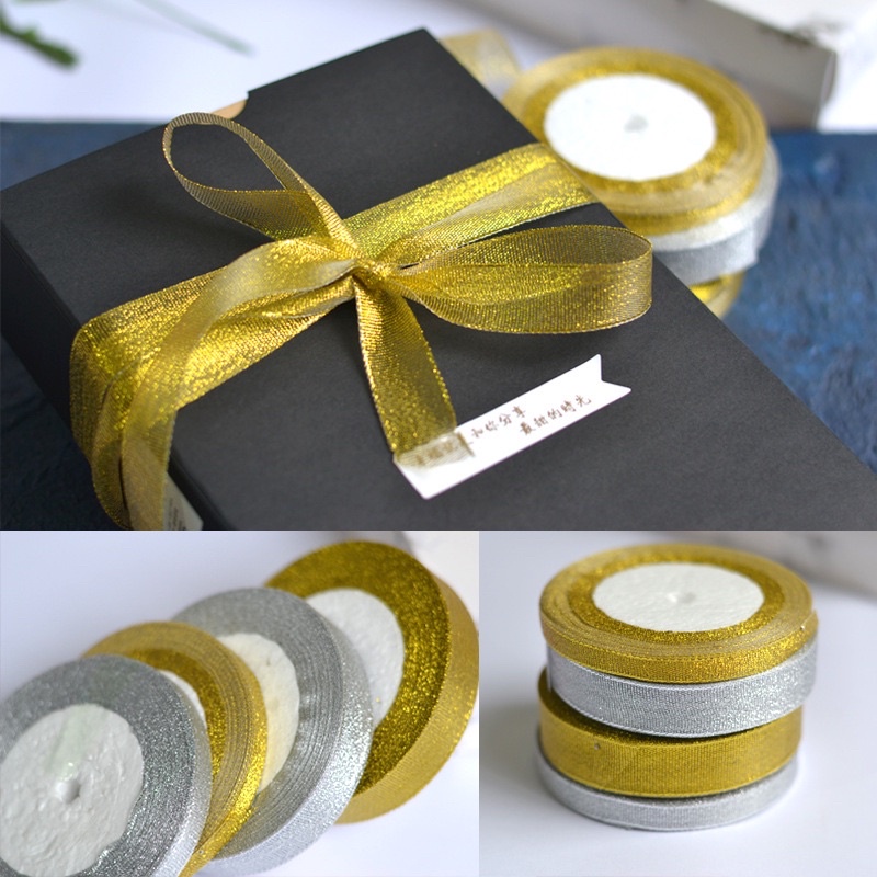 Ruy băng nhũ, ruy băng kim tuyến 2cm dài 22m để thắt nơ hộp quà, trang trí Noel, nguyên liệu handmade