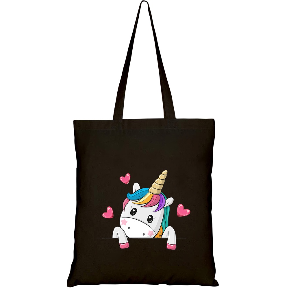 Túi vải tote canvas HTFashion in hình cute cartoon unicorn holding placard HT474