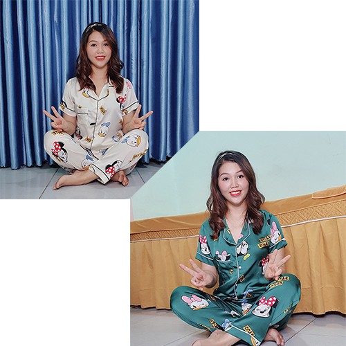 Đồ bộ pijama lụa satin cao cấp quần dài tay ngắn thay thế đồ bộ nữ mặc nhà rất thoải mái - Anquachi