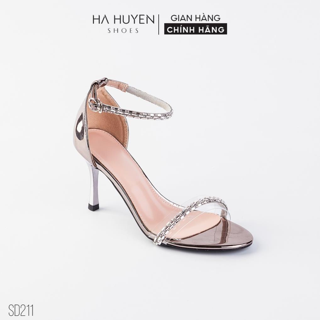 VIP Sandal cao gót nữ Hà Huyền Shoes quai trong phối đá mảnh gót nhọn 8 phân - SD211