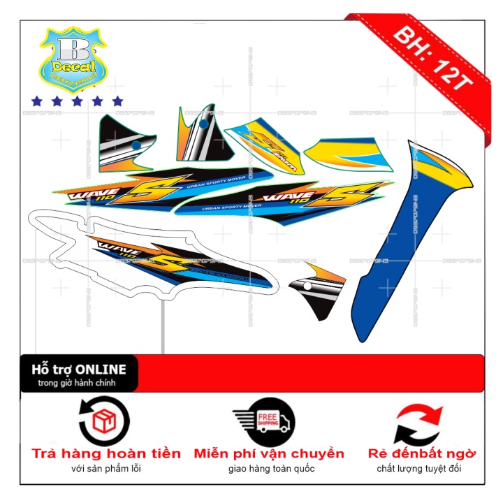 ( Quí khách vui lòng mang ra tiệm cho thợ dán ) Tem wave 2016 bạc xanh