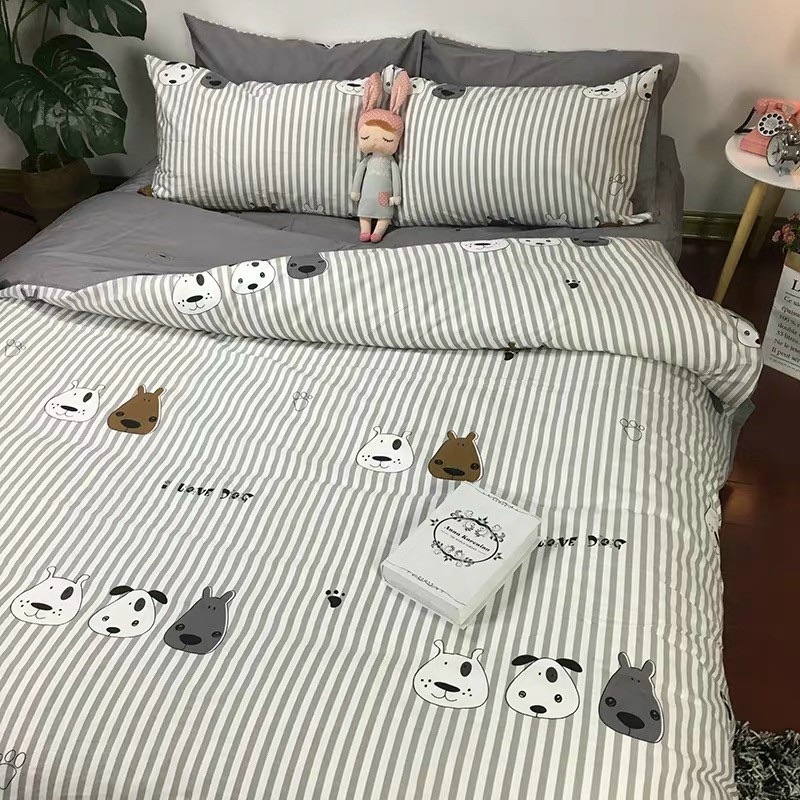 Bộ Chăn Ga Gối Cotton Poly Nhập Mẫu Love Dog