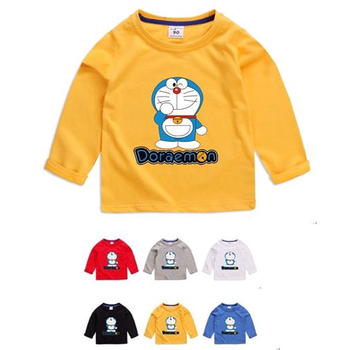 Áo Thun Làm Từ Vải Cotton Tay Dài In Hình Doraemon Với 6 Màu Tùy Chọn