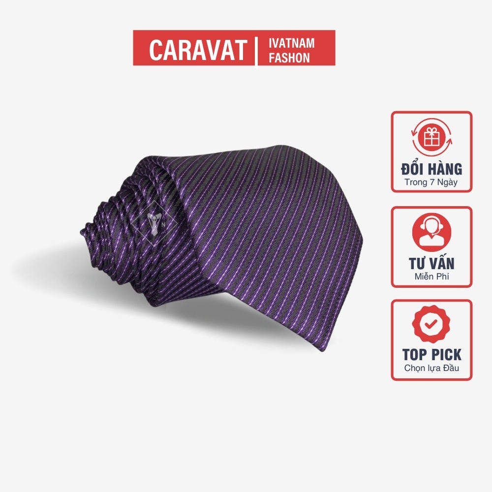 Cà vạt nam bản to tím pha họa tiết kẻ cực đẹp IVATNAM siêu nhẹ , cao cấp về chất lượng , thu hút mọi góc nhìn