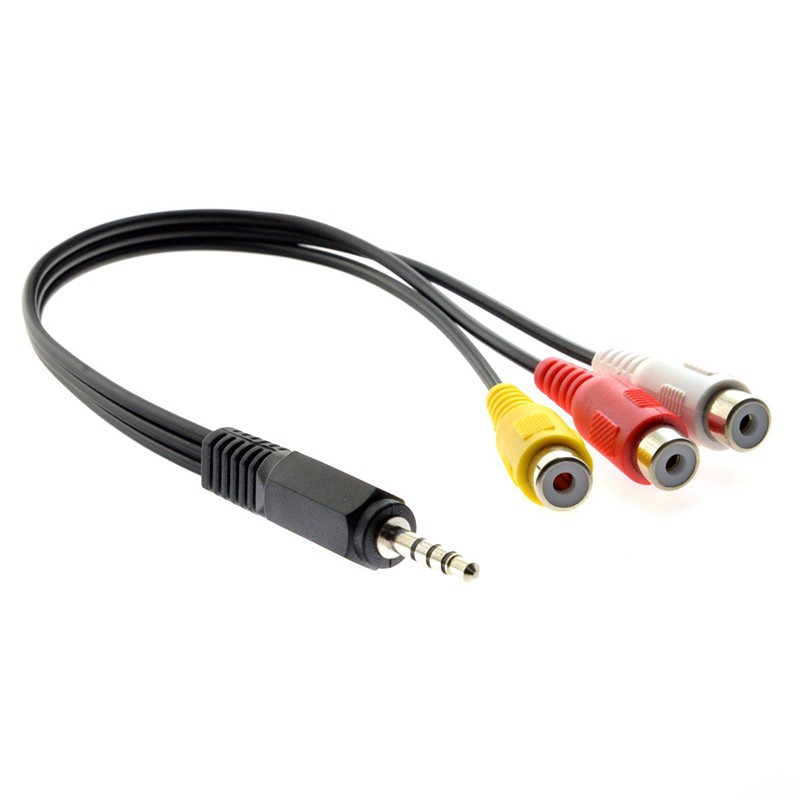 Dây cáp chia 1 đầu 3.5mm đực sang 3 đầu bông sen AV RCA cái 1 đường hình 2 đường tiếng 20Cm dùng cho TV box android