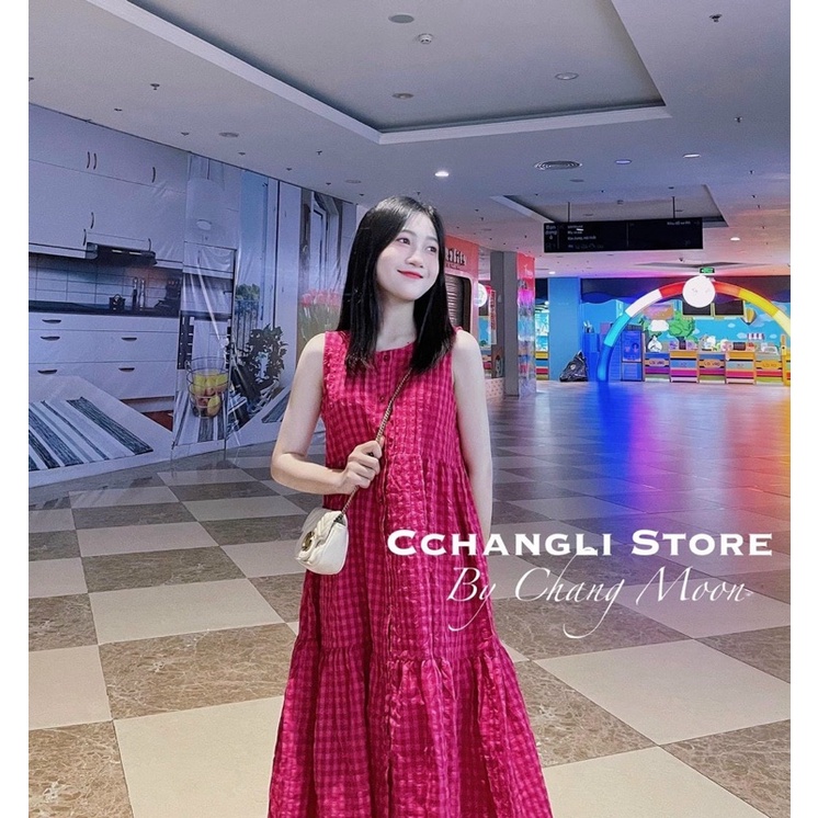 Đầm kẻ đũi xốp dáng babydoll siêu xinh, váy kẻ sát nách dành cho hội chị em