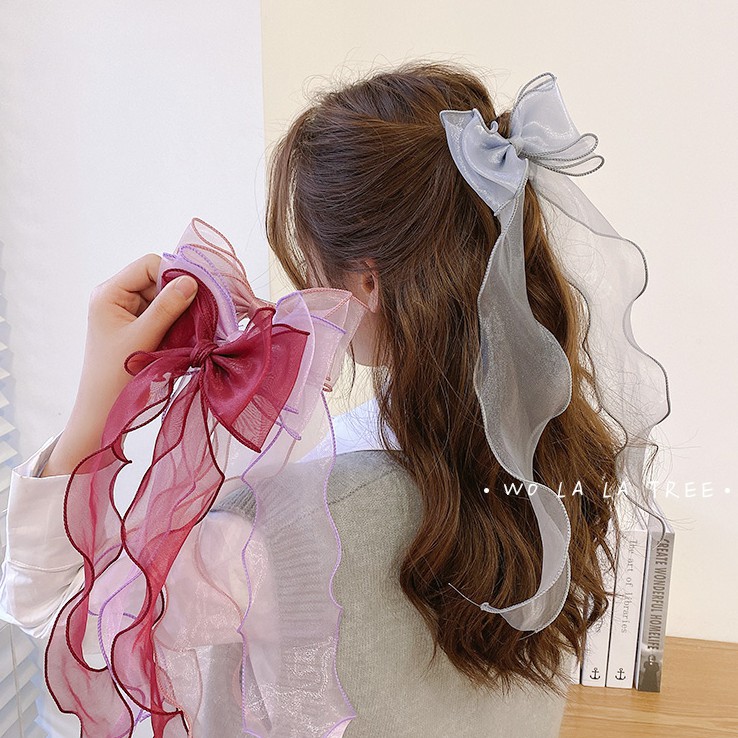 Kẹp tóc hình nơ phối lưới phong cách Hàn Quốc thời trang cho bé